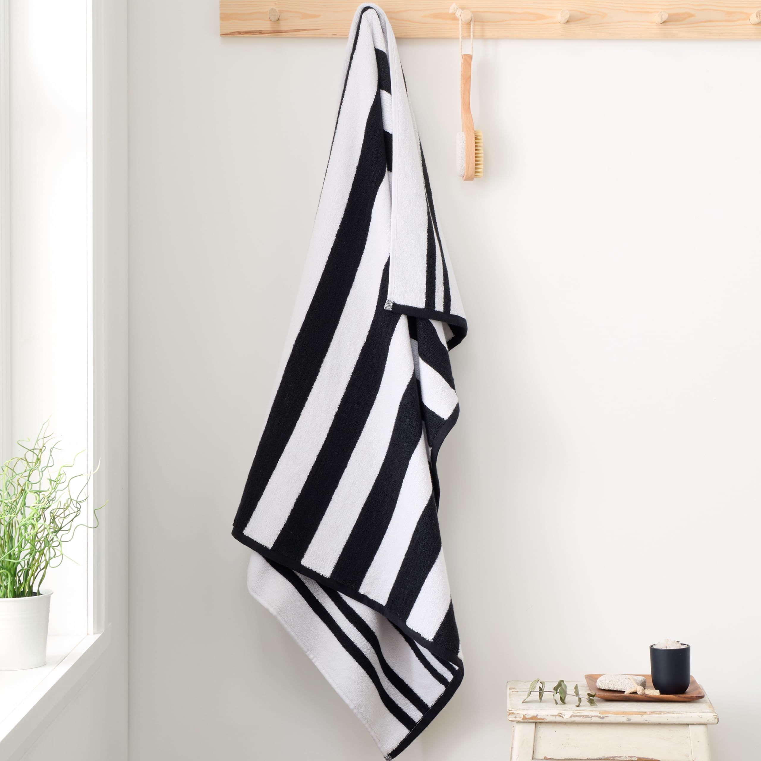Bianca Reversible Stripe 70x127cm Cotton Jacquard Bath Towel Black