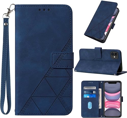 Funda tipo cartera compatible con iPhone 11, función atril, correa de muñeca, ranuras para tarjetero, funda protectora interior de TPU de piel