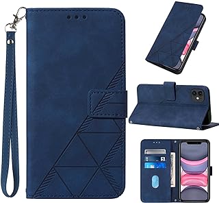 Compatible for iPhone 11 Wallet Case,[Kickstand][Wrist Strap][Card Holder Slots] TPU Interior Protective PU Leather Magnetic Clasp Shockproof Folio Flip Cover for iPhone 11 Case Wallet (Blue)