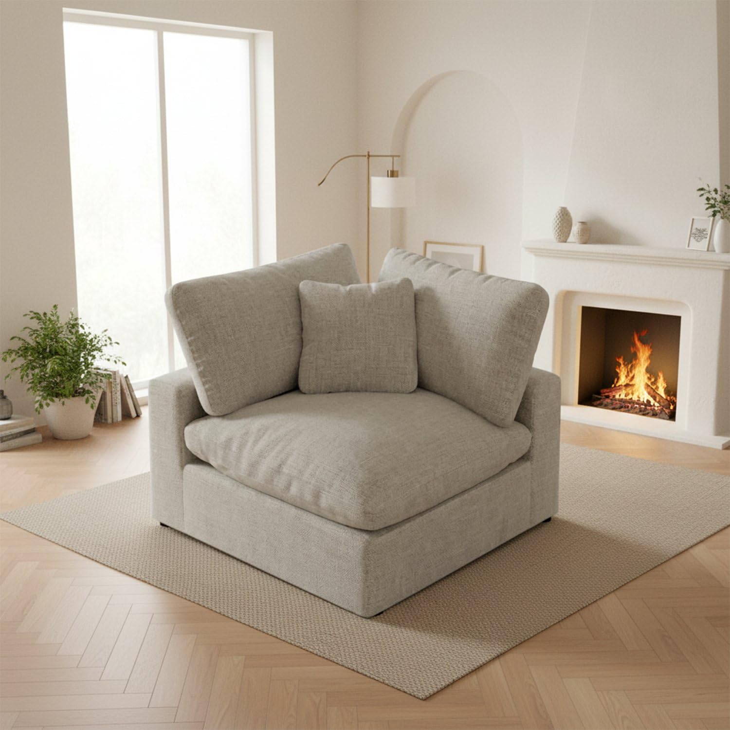 Cloud Sectional Corner Sofa,Left/Right Modular Sofa,Down Filled Convertible Couch,Covers Washable &amp; Replaceable,Light Beige