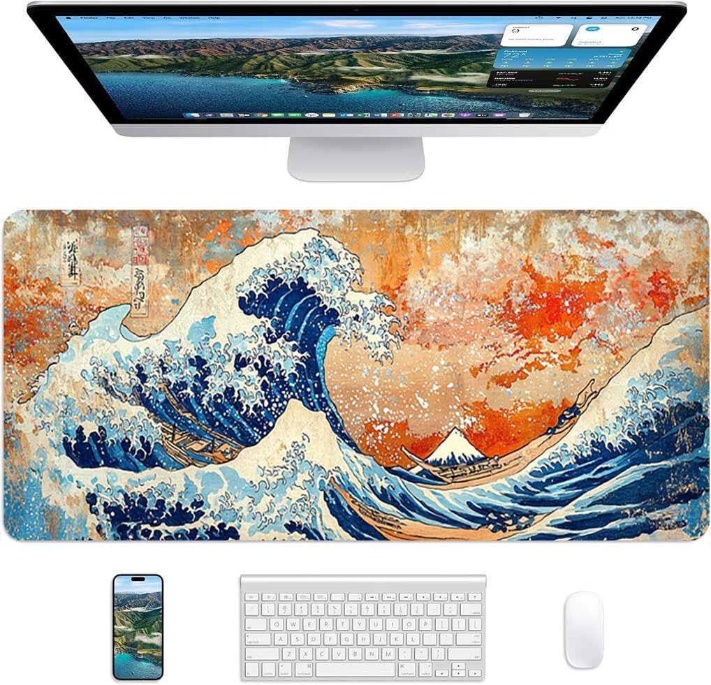 Wxuaixnn Mare Tappetino Mouse Gaming XXL 160x80cm Tappetino Scrivania Grande, Impermeabile Tappeto Mouse con Base in Gomma Antiscivolo, Non-Slip Rubber Base, Blu Mousepad XXL per Gamer e Ufficio -9846