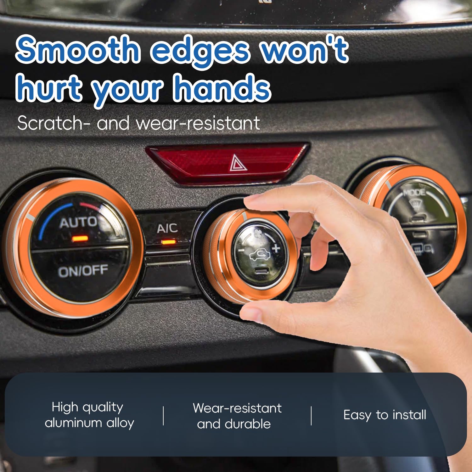 Auovo Radio Knob Cover for Subaru Crosstrek Accessories 2018-2023 / Impreza 2017-2023/ Forester 2019-2024 AC Knob Ring Air Conditioning Volume Tune Switch Knob Trim 7pcs (Sun Orange, B)