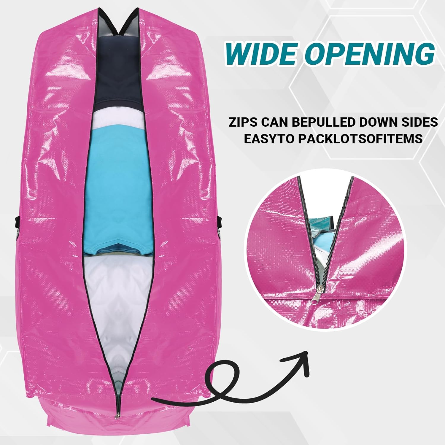 66 Gallon Extra Large Storage Bags 2 Pack – Pink XXL Heavy Duty Waterproof Moving Tote Bags for College Dorm, Travel, Clothes & Bedding Foldable Zippered Duffle with Handles - Image 2