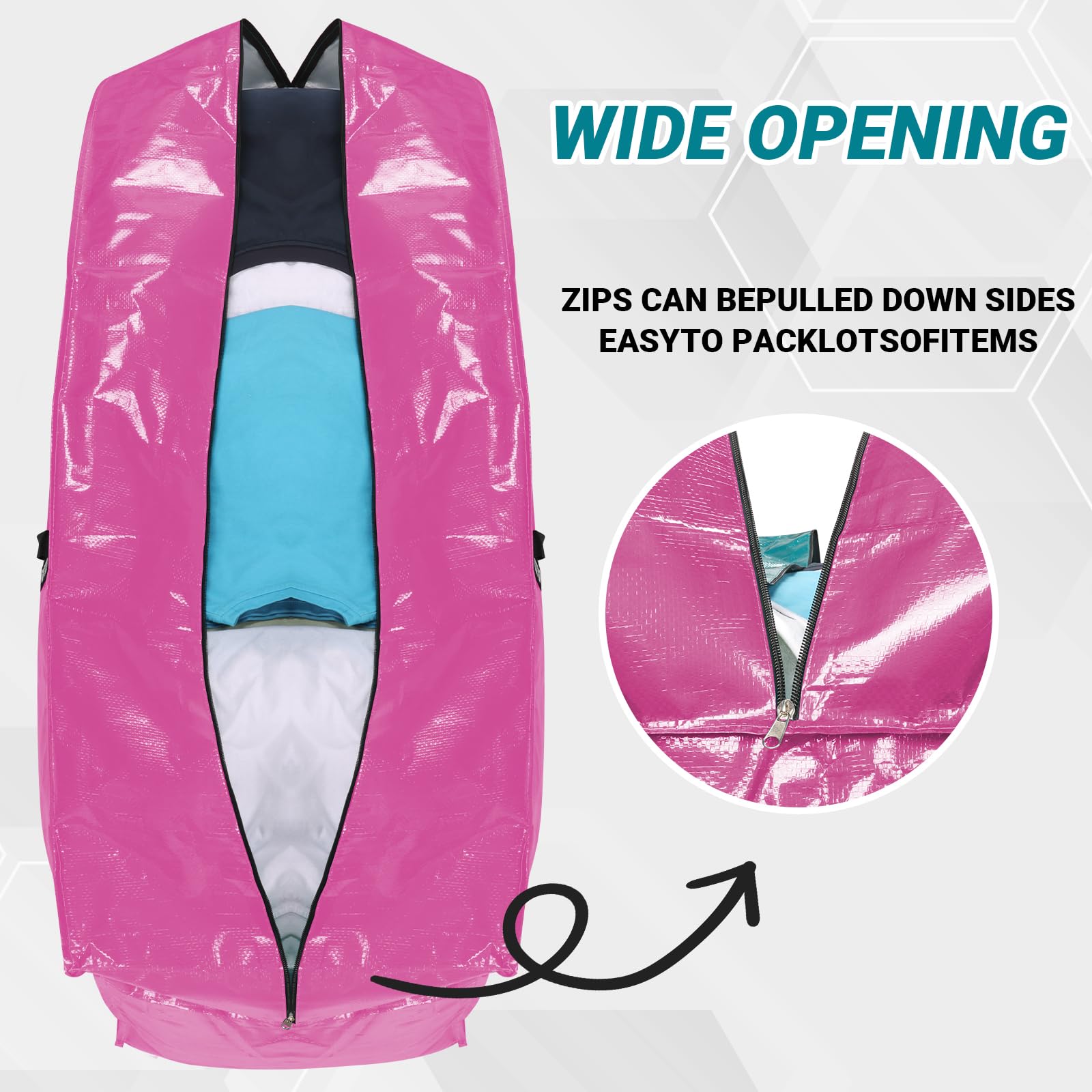 66 Gallon Extra Large Storage Bags 2 Pack – Pink XXL Heavy Duty Waterproof Moving Tote Bags for College Dorm, Travel, Clothes & Bedding Foldable Zippered Duffle with Handles