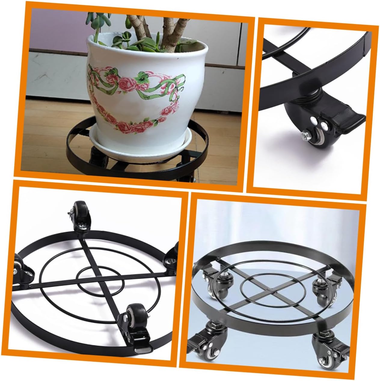 Wrought Iron Mobile Plant Stand with Wheels Heavy Duty Rolling Flowerpot Rack for Indoor and Outdoor Use Metal Planter Dolly with Caster Movable Flowerpot Holder
