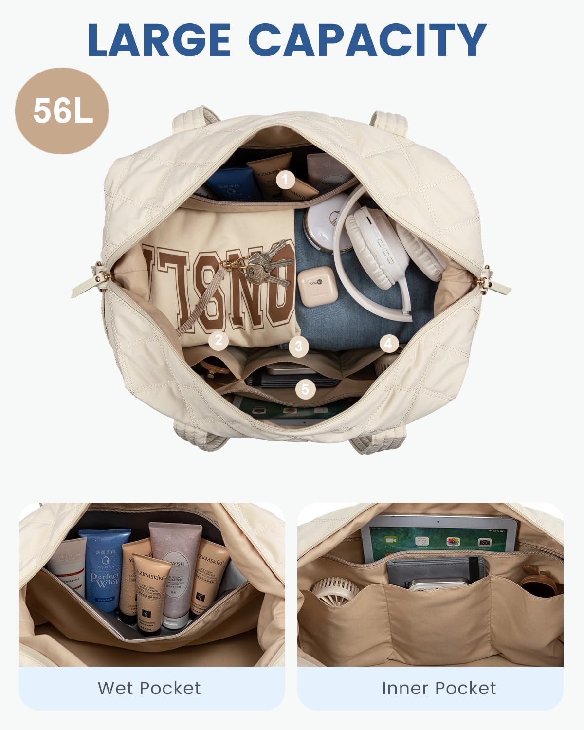 LOVEVOOK Extra Large Travel Duffle Bag, 56L Lightweight Weekender Bags for Women with Shoe Compartment, Personal Item Travel Bag Carry On Overnight Bags for Women, Hospital Bag for Labor and Delivery - Image 4