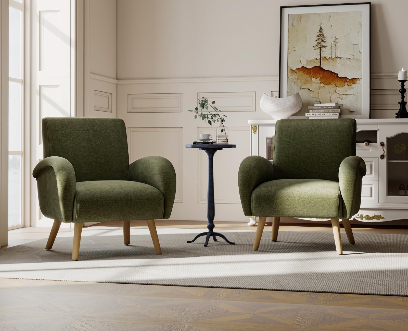 Ya-Home Poltrona Imbottita Sedia da Salotto Poltroncina Moderna in Tessuto Poltrone Salotti con Gambe in Legno Sedie Imbottita per Camera da Letto/Soggiorno, Verde