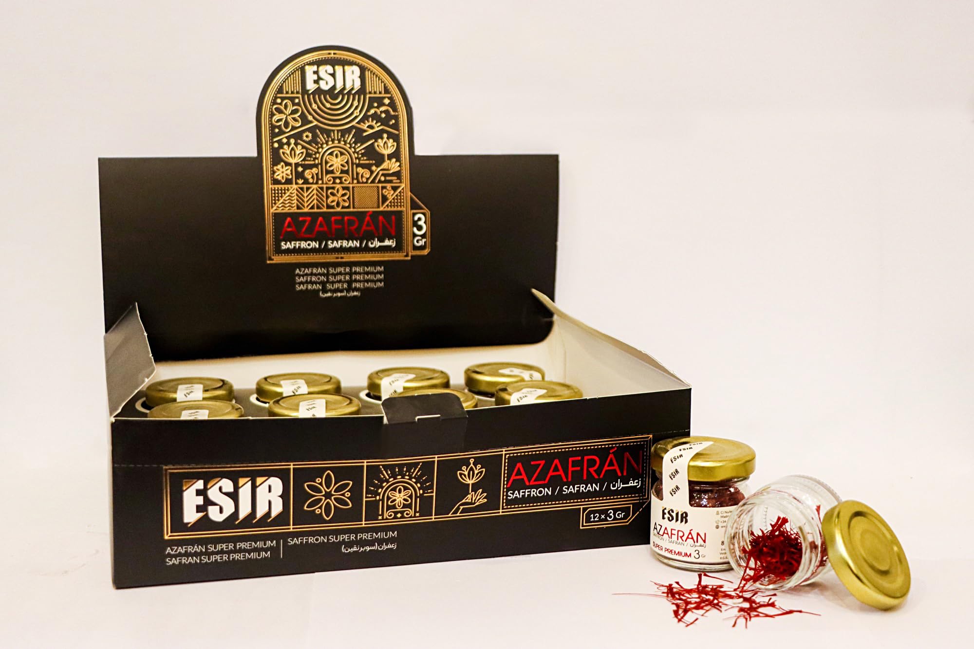 Esir Safran Super Premium, Fils de Safran 100% Pur et Naturel | Safran Pistils | Safran de Qualité Supérieure| 3g- Paquet de 12|