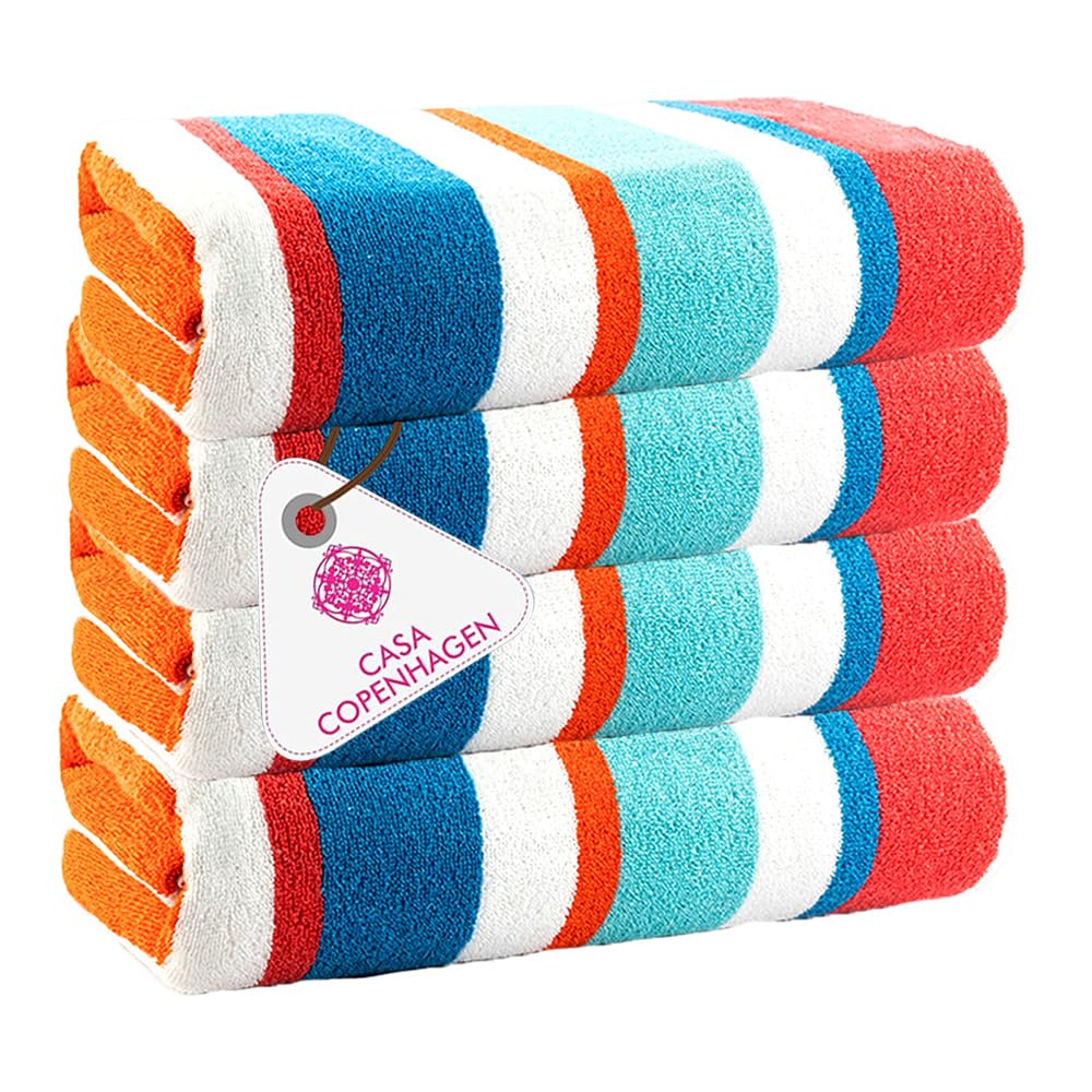 CASA COPENHAGEN Set 4 Asciugamani Cotone Mare,Piscina 75x150cm, Turchese