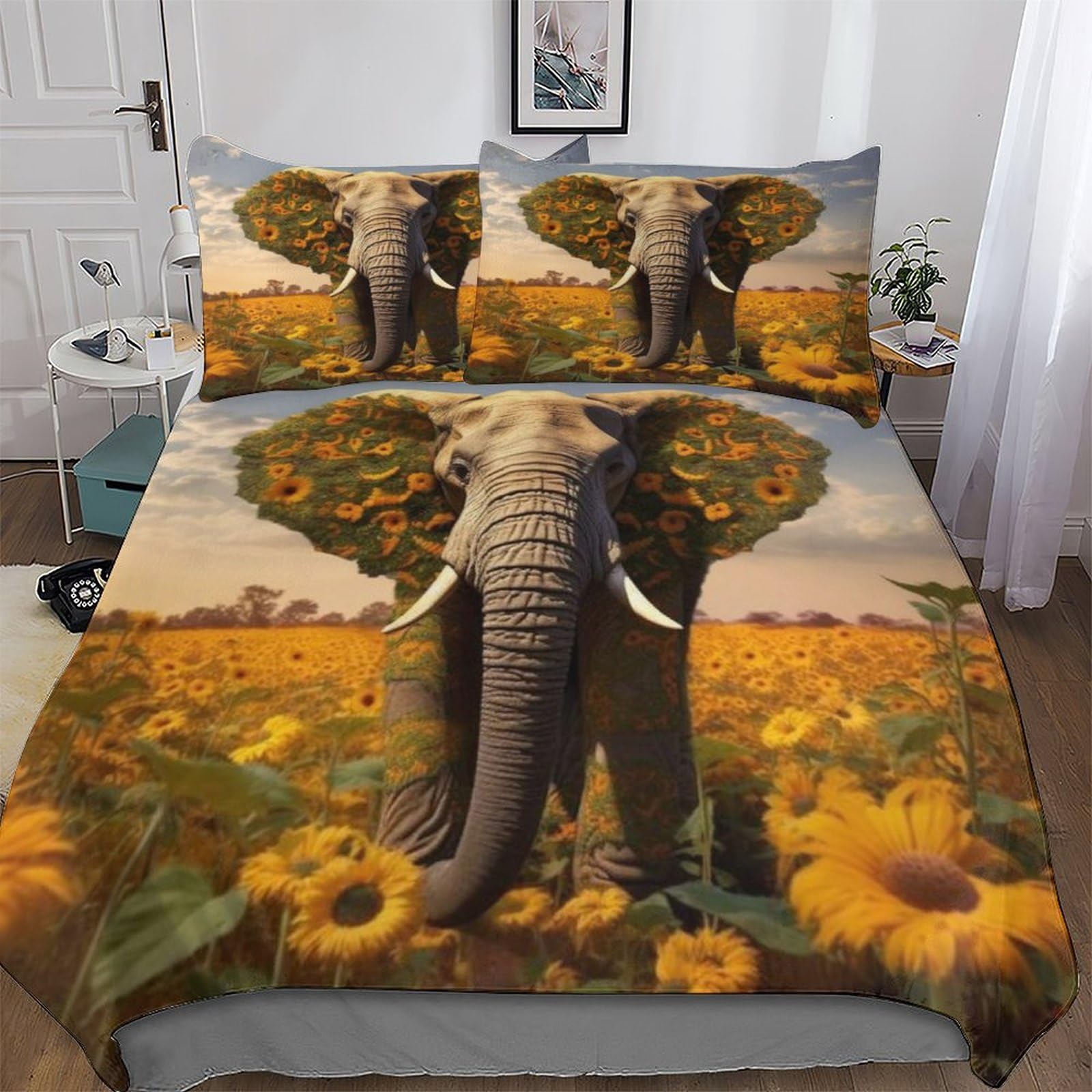 Housse de couette éléphant haut de gamme en microfibre de lit King 220x240cm chic et soyeuse