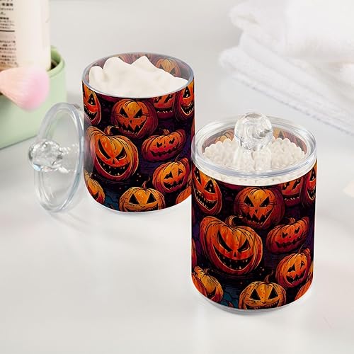 Miniatura 5 de Divertidas calabazas de Halloween naranja Qtip dispensador de 2 tarros de boticario con tapas, recipientes de almacenamiento transparentes para baño