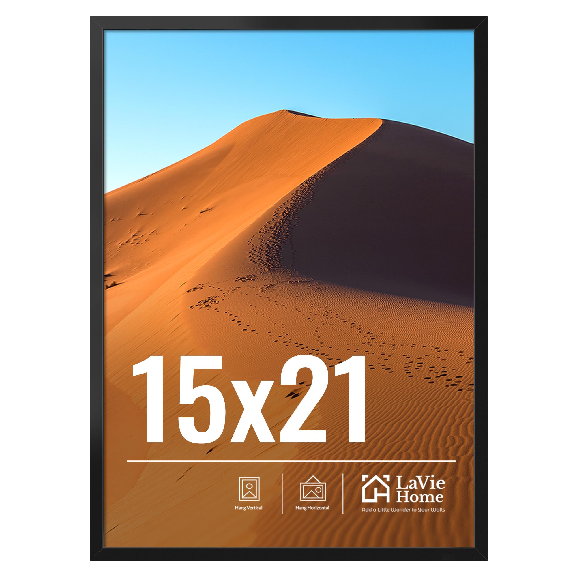 LaVie Home 15x21 Picture Frame for Wall Display, 15x21 Black Picture Frame with HD Plexiglas, 15 x 21 Poster Frame 1 Pack, Display Frame for Vertical or Horizontal, Classic Collection