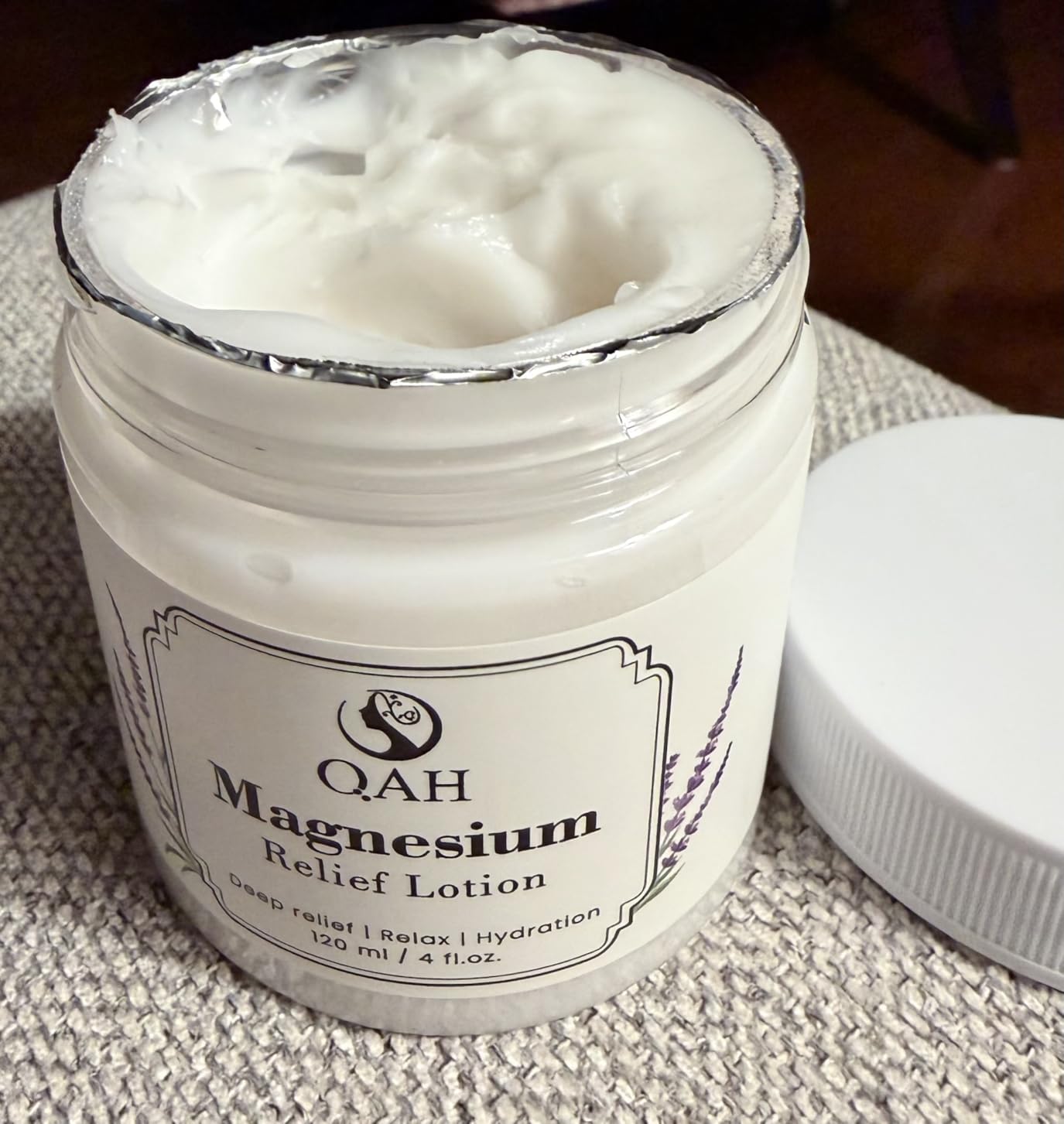QAH Magnesium Cream for Muscle & Nerve Relief, Sleep Massage Lotion with Lavender Oil & Aloe Vera | Fast Absorbing, Non-Greasy | Suitable for All Skin Types, 4 fl.oz