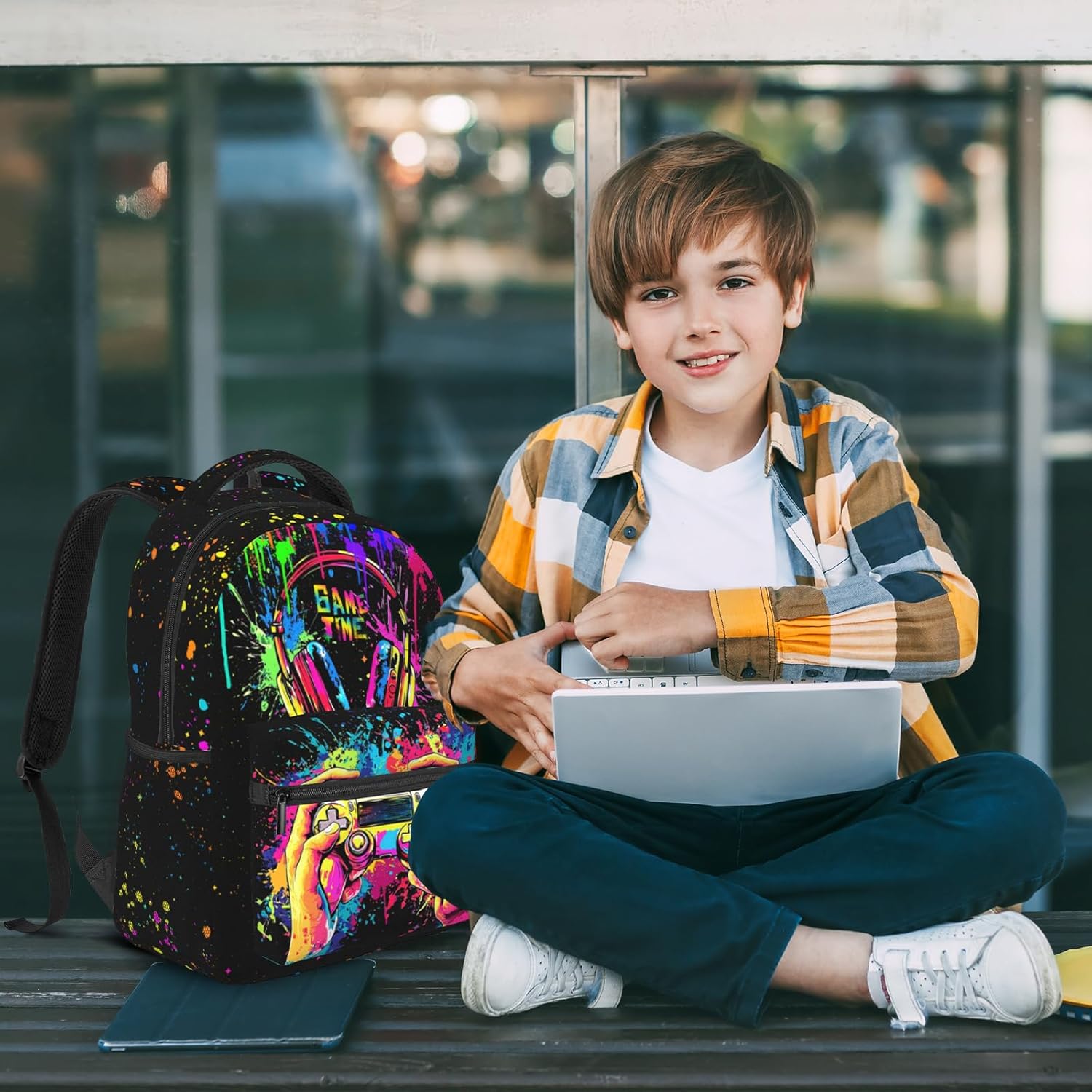 Boys School Backpack Graffiti Gaming Backpack for Kids Game Print Bookbag for Children Elementary Middle School Backpack for Boys 8-12 - Image 3