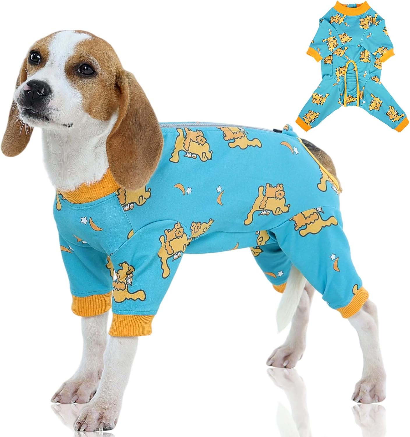 FUAMEY Dog Pajamas & Recovery Suit with Back Zipper,4-Leg Full Body Surgical Suit for Dogs,Dog Post-Surgery Wound Protection to Prevent Licking,Dogs Onesie for Shedding Control Extra Large Blue XL
