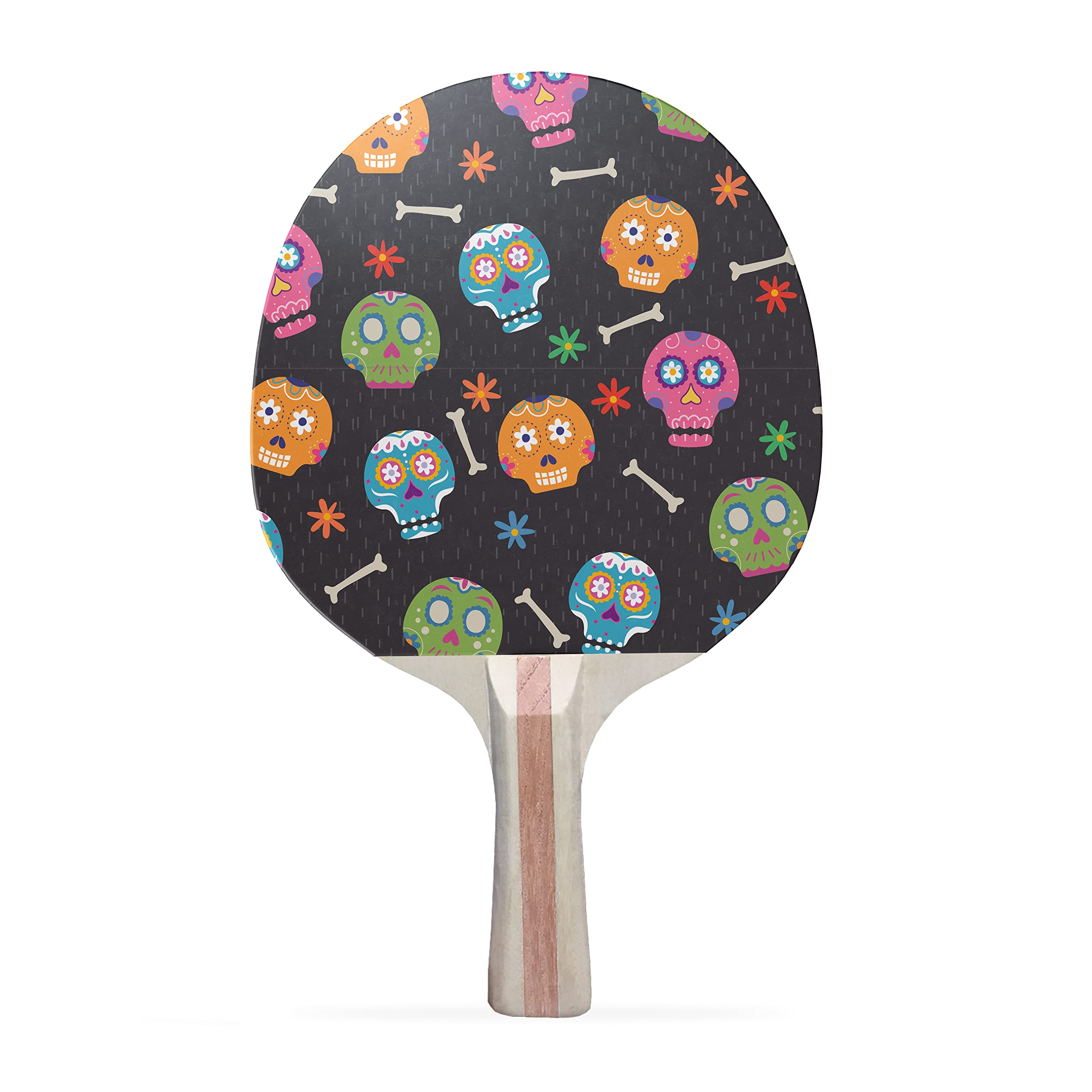 TigerTail Sports Muertos Colorful Design Ping Pong Paddle, Premium 5 Ply Table Tennis Racket (Red on Back)