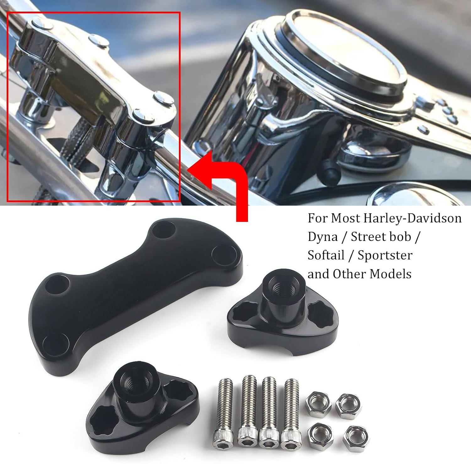 Верхний зажим руля 4,3 см для большинства моделей Harley-Davidson Dyna/Street Bob/Softail/Sportster и других моделей, черный