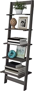 5-Tier Ladder Shelf - 50-Inch Narrow Leaning Bookshelf - Wooden Bookcase...