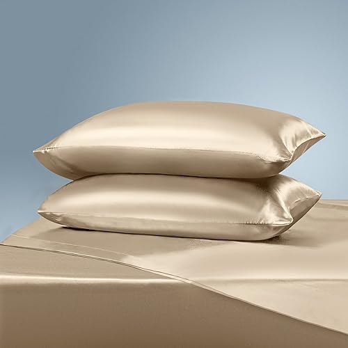Vista 76 de Manyshofu Satin King Sheets Set - 4 Piece, Camel Gold, Cooling & Luxury Bedding (1 Fitted, 1 Flat, 2 Pillow Cases)