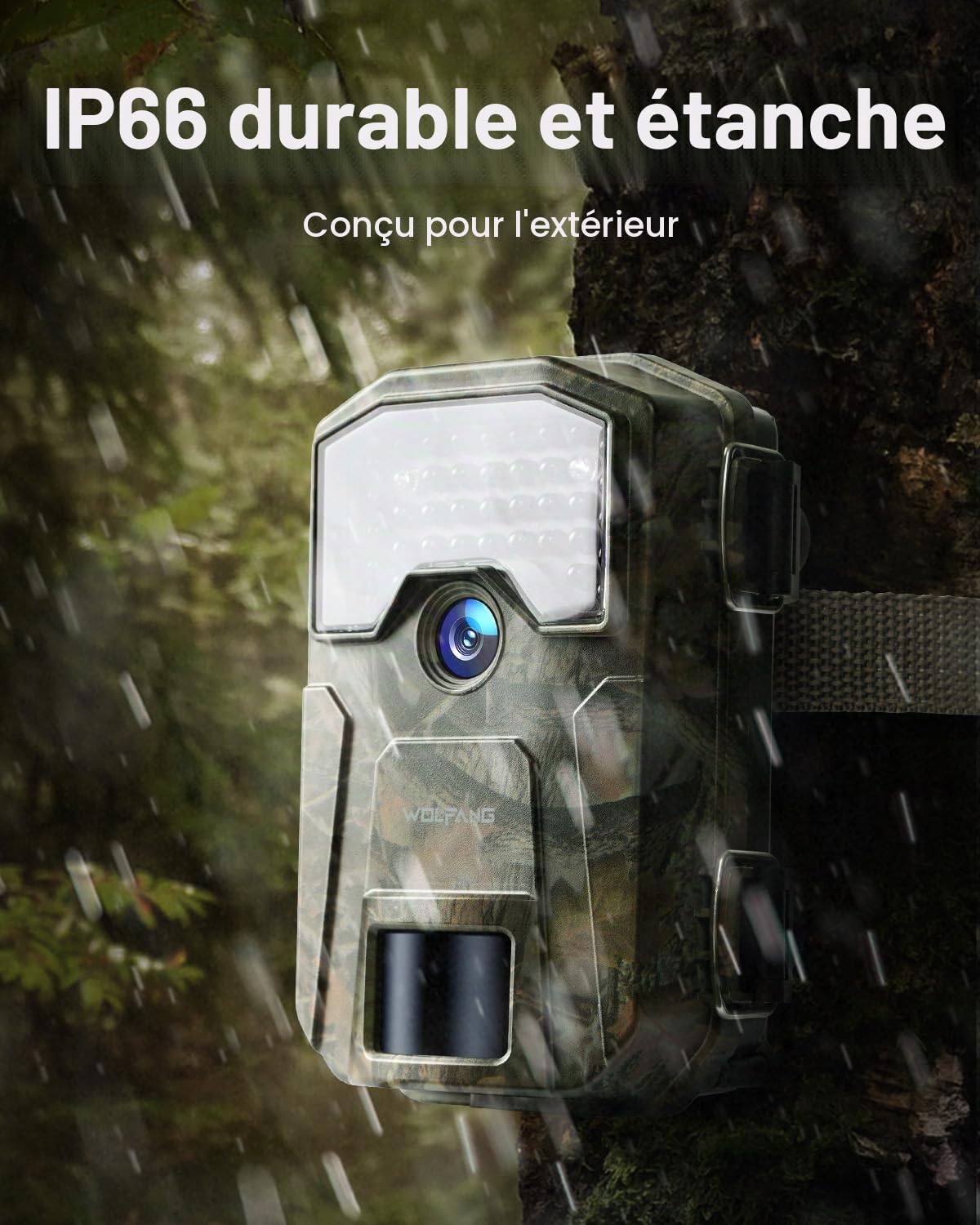 WOLFANG Caméra de Chasse 4K 48MP avec 36 LED IR 940 nm Activée Vision Nocturne Étanche IP66 Caméra Chasse pour la Surveillance de la Faune et du Jardin