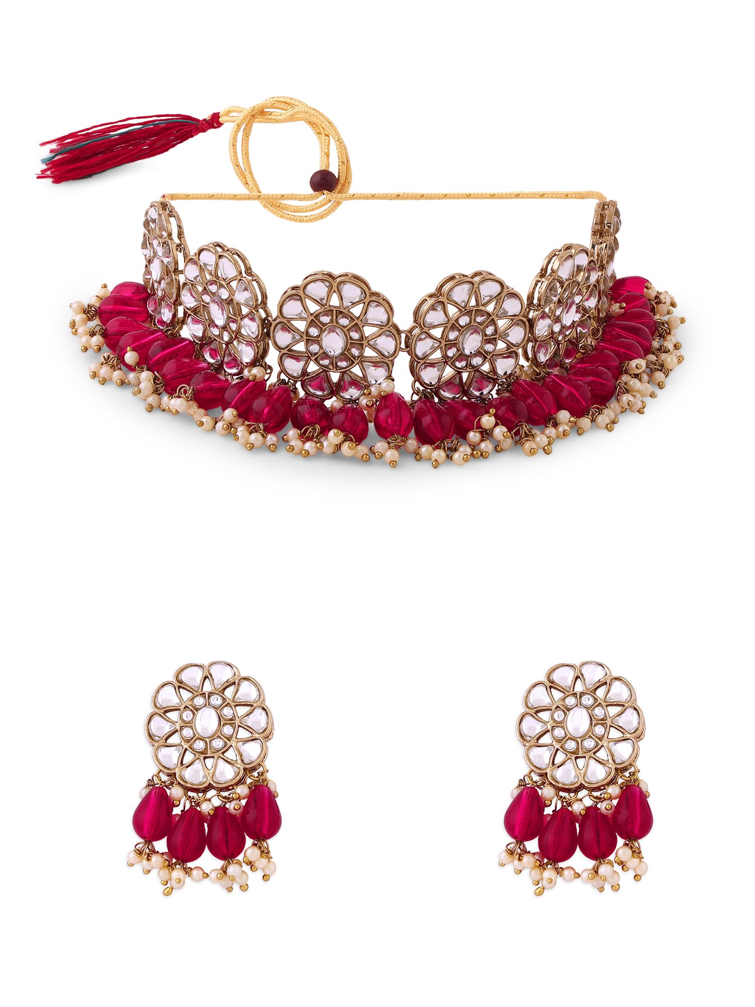 ZAVERI PEARLS Rani Pink Dazzling Kundan & Artificial Beads Necklace & Earring Set For Women-ZPFK17111 (B0CS6SQ38Y) Amazon Price History, Amazon Price Tracker
