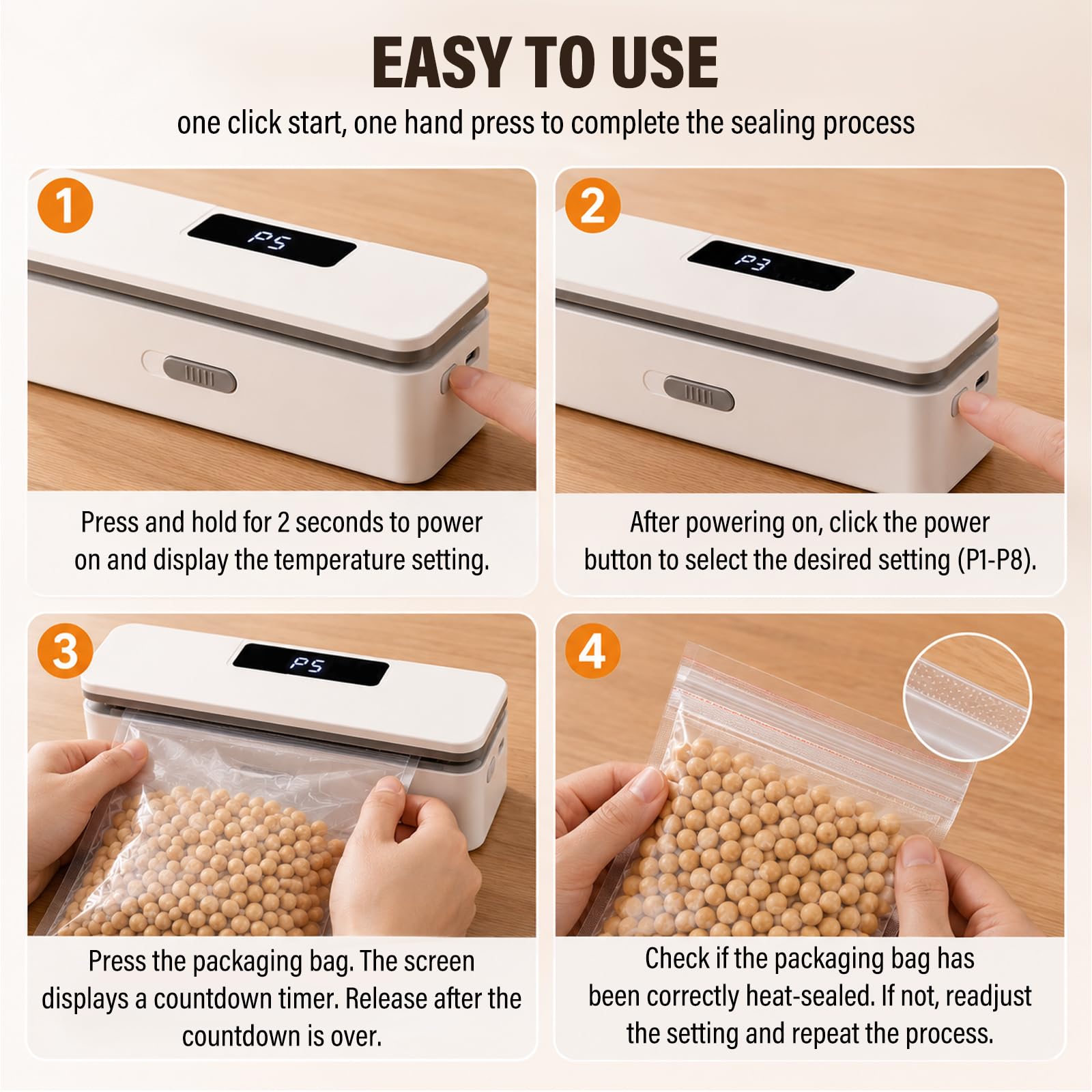 Mini Sigillatrice Sacchetti Ricaricabile USB C Sigillatore Termico con Cutter e Magnete 8 Livelli Regolabili Macchina per Conservazione Alimenti Cucina Campeggio Viaggio
