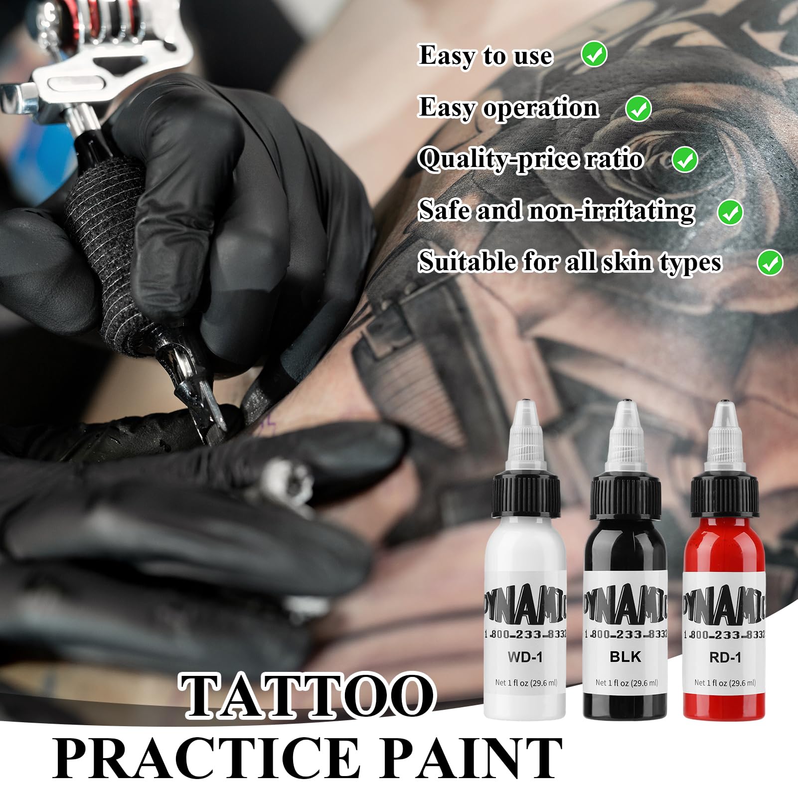 3pc 30ml Tinta de Tatuaje Profesional Blanco Puro y Tinta de Tatuaje Rojo y Negro Tintas para Tatuajes Ink Tattoo Fórmula vegana con Pigmentación Estándar para Colorear Mezclar (Blanco y Rojo y Negro)