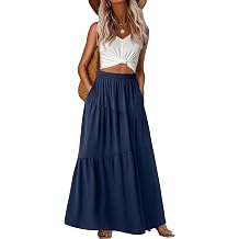 GRECERELLE Womens Maxi Skirt High Waist Tiered A-Line Casual Summer Flowy Boho Long Skirts with Pockets for Beach Vacation
