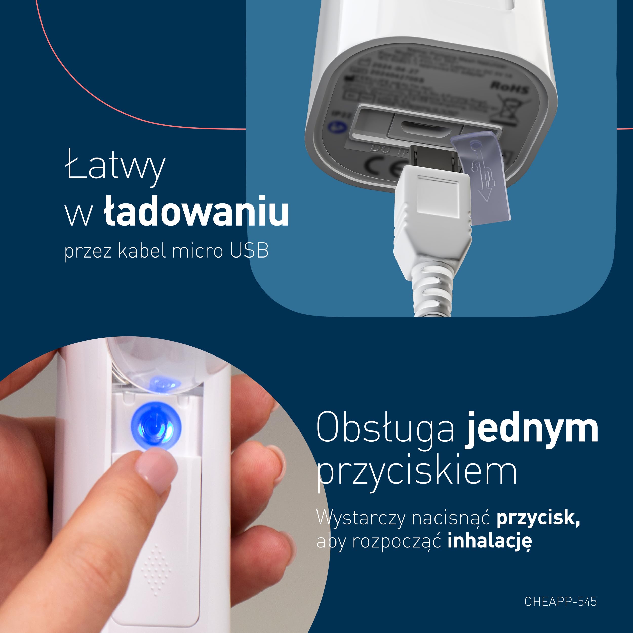 mini Air 360+ Dystrybuowany przez OMRON | Przenośny cichy nebulizator dla dorosłych i dzieci | Z dwoma rozmiarami maski i ustnikiem | Do łagodzenia kaszlu i przeziębienia | Ładowany przez Micro-USB