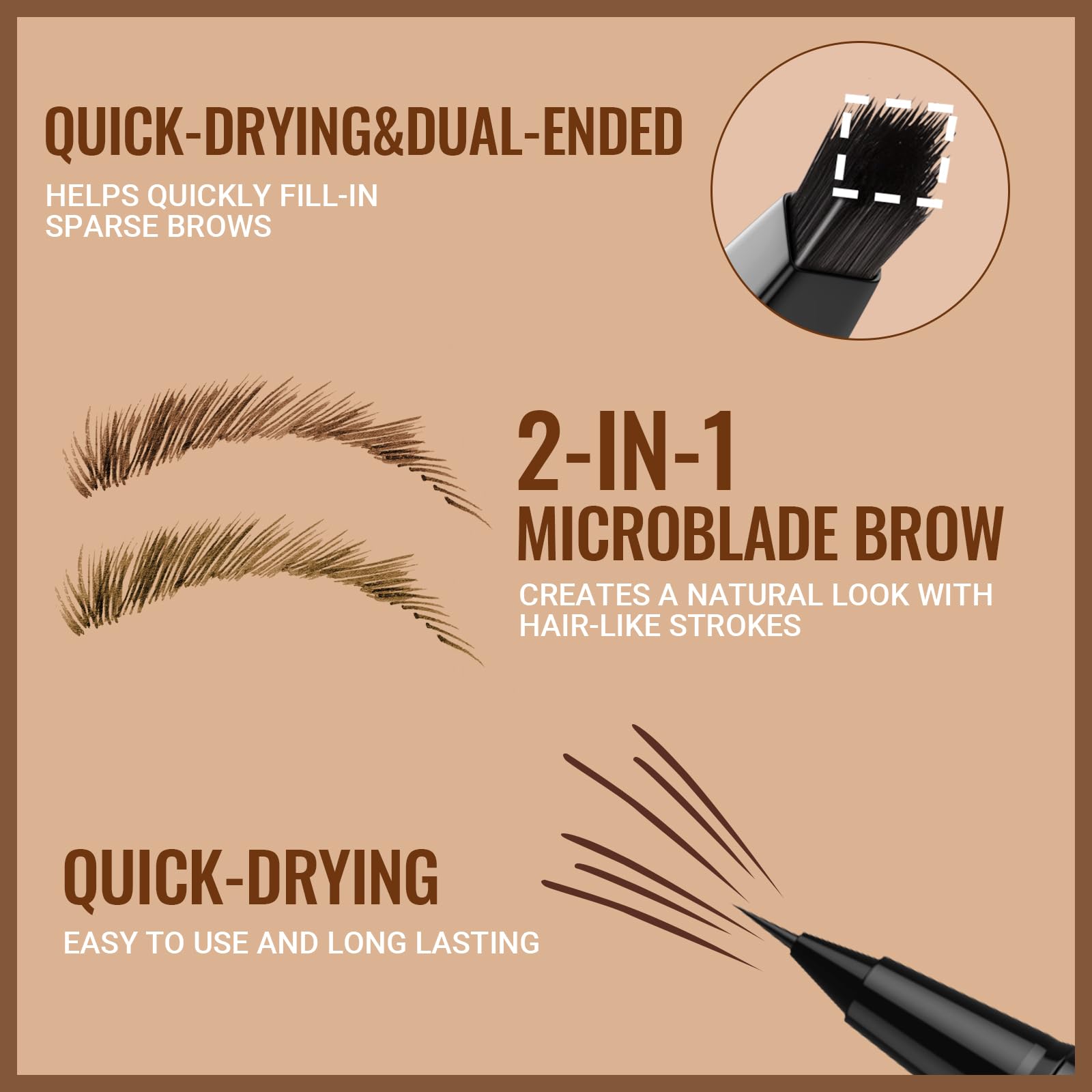 iMethod Kredka do brwi – kredka do brwi, 2 w 1, eyeliner z dwustronnym pędzelkiem do brwi Microblading 4D, do brwi podobnych do włosów, ze szczotką do brwi, kolor brązowy
