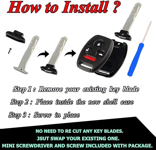 Miniatura 2 de No requiere corte funda de repuesto para llave de automóvil Honda Accord Civic EX Pilot CR-V (3+1 paquete1)