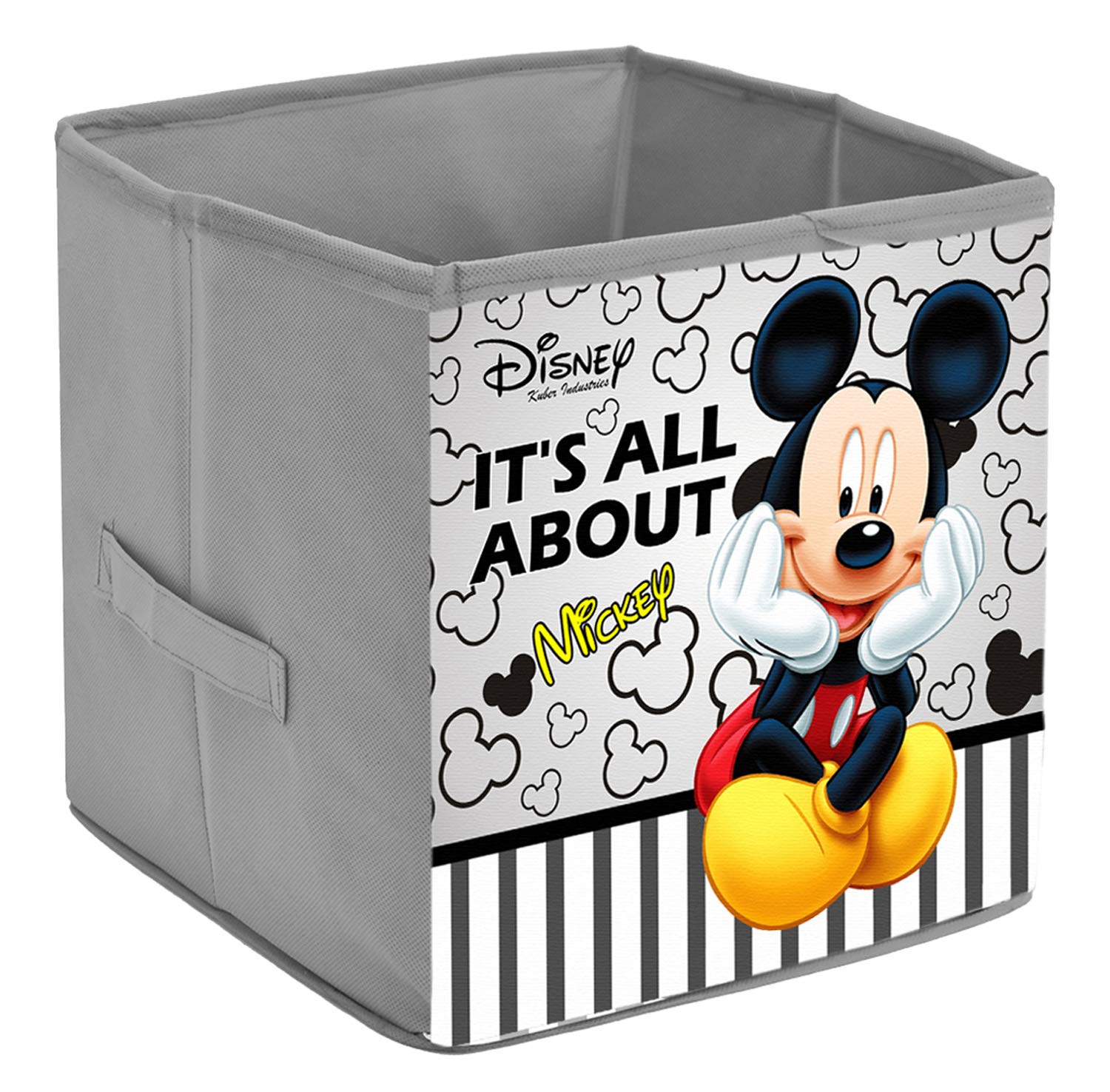 Kuber Industries Disney Print Włóknina, 4 sztuki, składana kostka do przechowywania zabawek, książek, butów pudełko do przechowywania z uchwytem, bardzo duże (szare i kremowe) - KUBMART16218