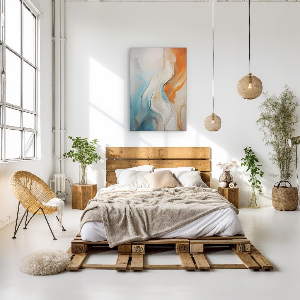Canvas for Living room. Whirling Elegance in Orange and Blue A Dance of Color and Energy Unveiled, 27 x 18 inch Canvas Wall Art - Ready to Hang - 69x46 cm (27x18 inch)