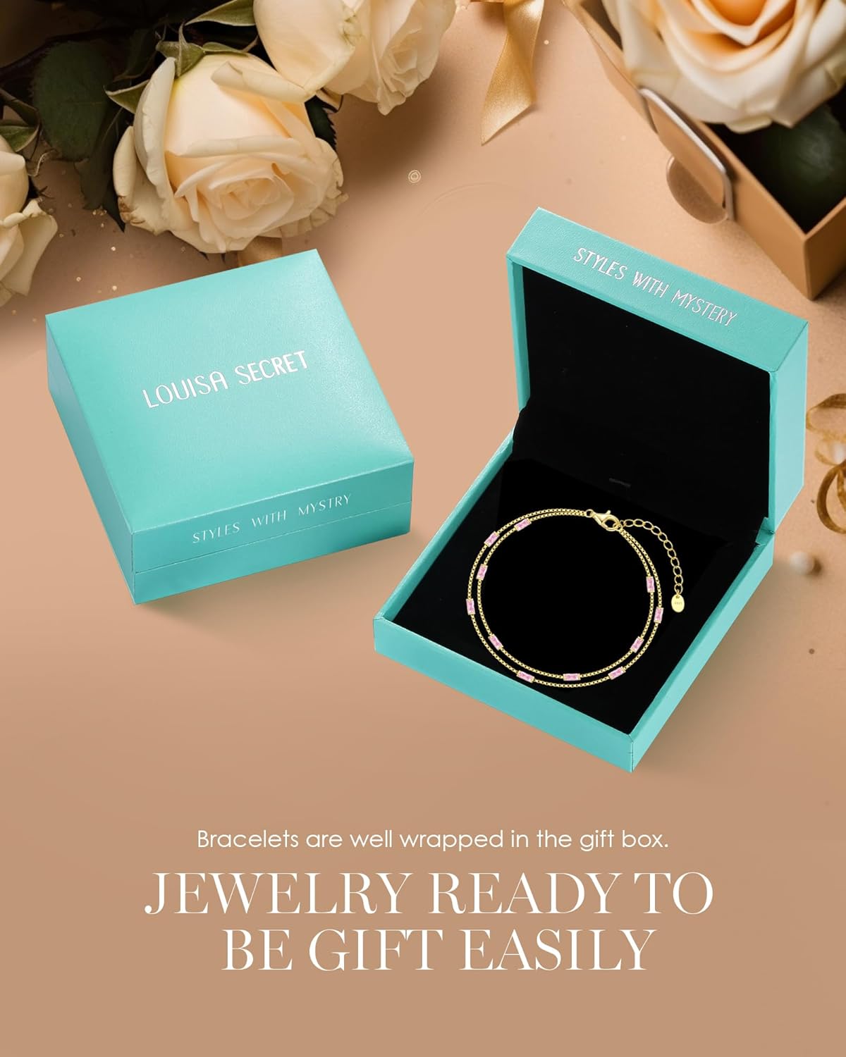 LOUISA SECRET Birthstone Bracelets for Women, 925 Sterling Silver Dainty Simple Women Charm Link Bracelet, Birthday Anniversary Christmas Jewelry Gifts for Women Wife Mom Her - Image 7