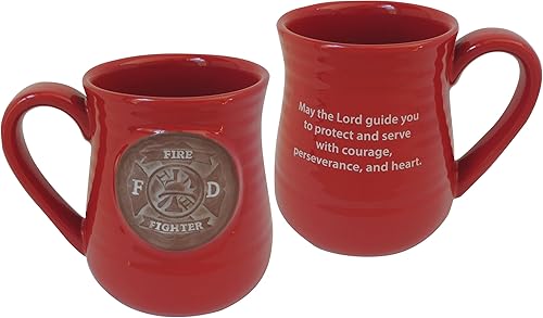Abbey Gift Taza de cerámica de bomberos, color rojo y marrón, 4.4 in