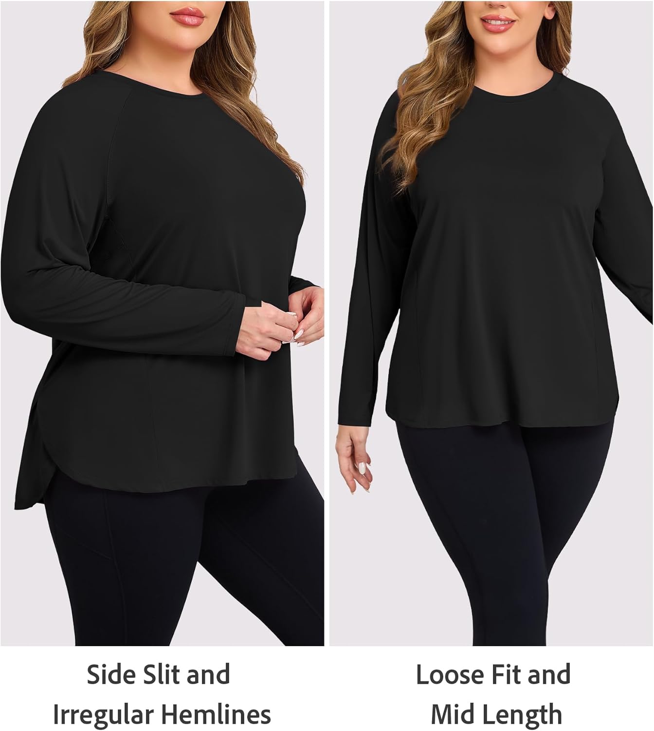 COOTRY Plus Size Workout Tops for Women Long Sleeve Athletic Shirts Breathable Running Yoga Gym Clothes with Side Slits - Image 4