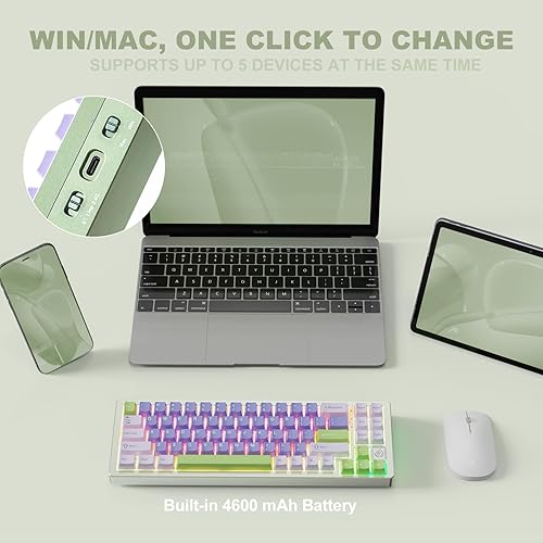 Miniatura 4 de YUNZII AL71 Teclado mecánico 68%, CNC de aluminio completo, junta intercambiable en caliente, teclado inalámbrico BT5.0USB-C para juegos,