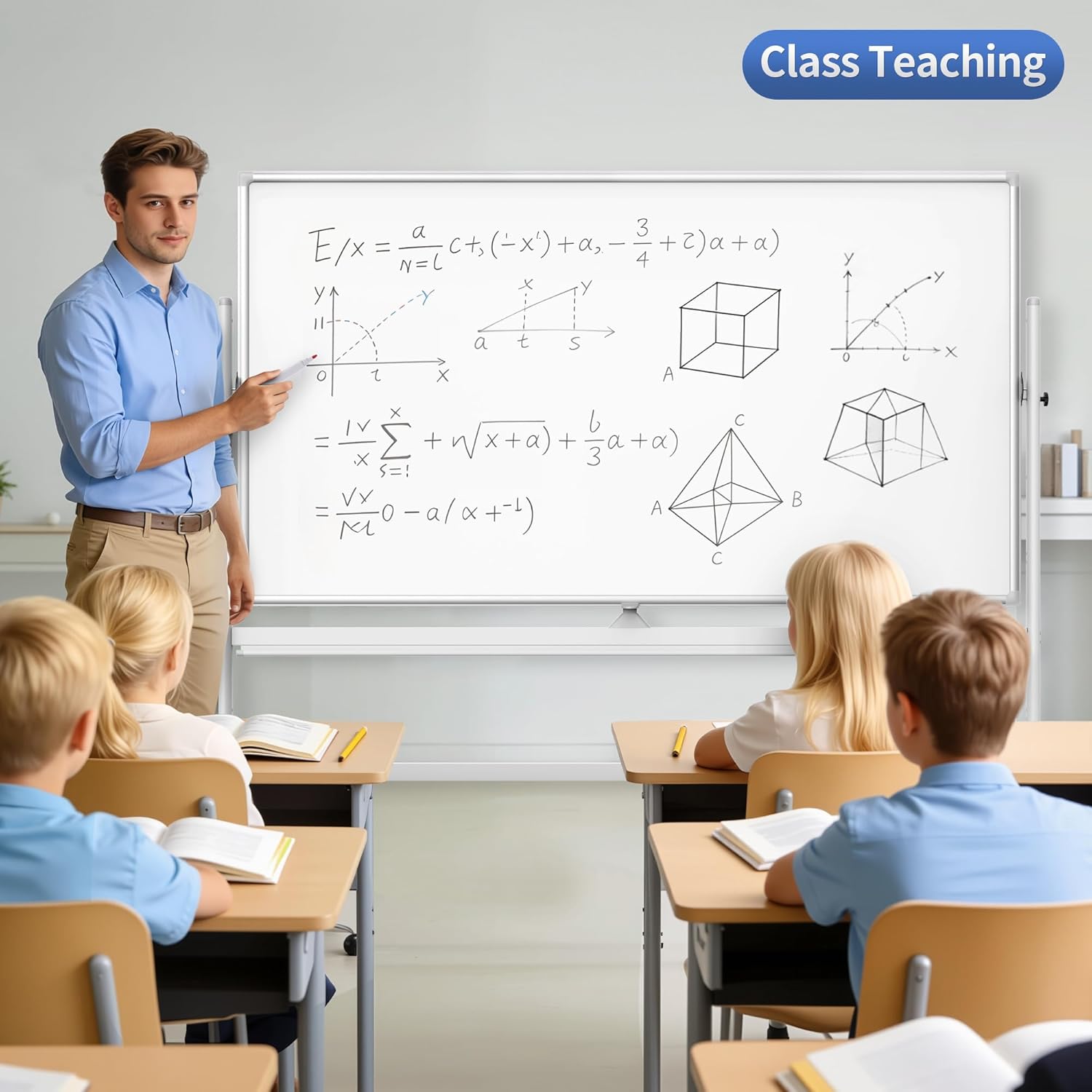 Rolling Magnetic White Board on Wheels, 48x32 inch Mobile Easel Standing Whiteboard, Double Sided Dry Erase Board with Stand for Office, Classroom & Home