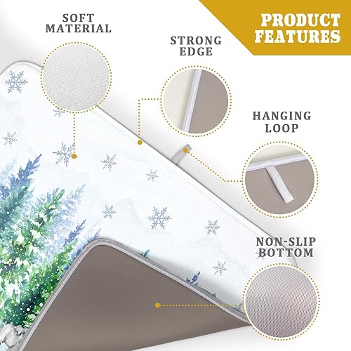 Miniatura 4 de Tapete de secado de platos con diseño de oso de invierno y pájaros, almohadilla de secado de copos de nieve de Navidad para mostrador, bosque, fauna