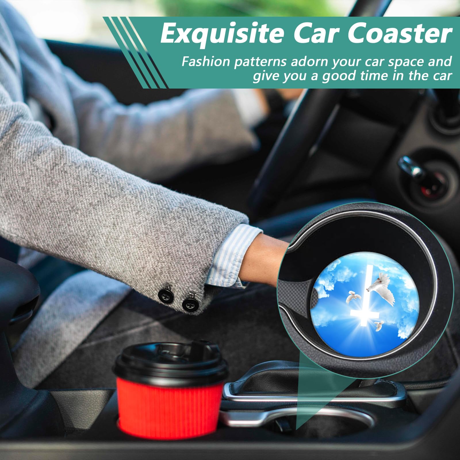 2 Pack Blessed Car Cup Holder Coasters - Cross Heaven Absorbent Ceramic Coaster Car Coasters for Cup Holders — view 6