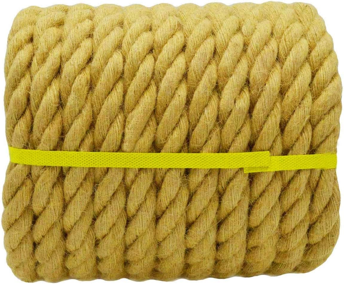 Black Friday 🔥 Natural Hemp Manila Jute Rope – Marine Nautical Twine Rope for Crafts Boat Anchor Dock Climbing Hammock Swing Gardening Decoration 1/4, 1/2, 3/4, 3/8, 1, 1+1/2, 2 Inch 48, 96 Ft (1 Inch, 97 Ft)