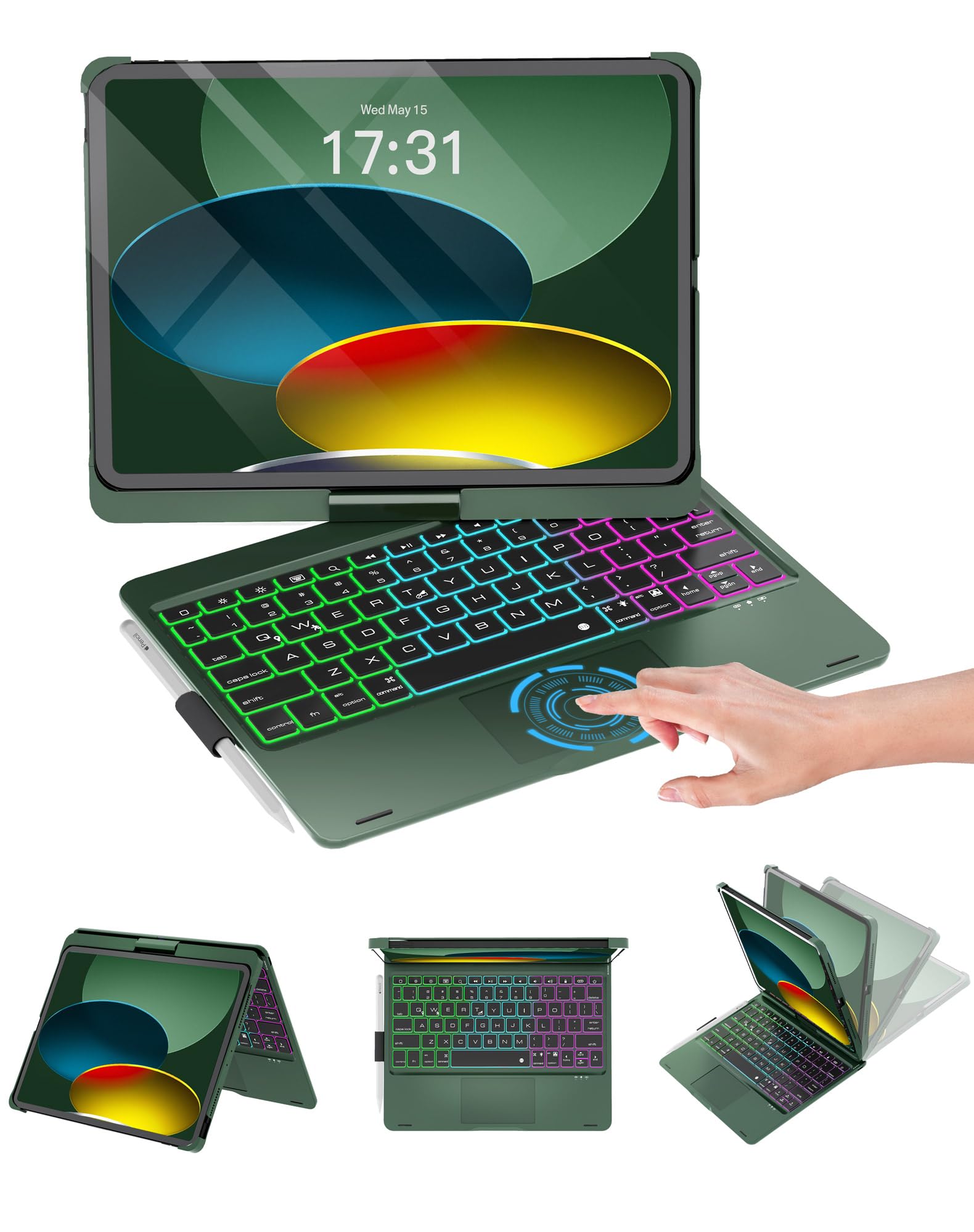 Baisla for iPad A16 11th/10th/Air 11 Keyboard Case, 360 Rotating,Dark Green