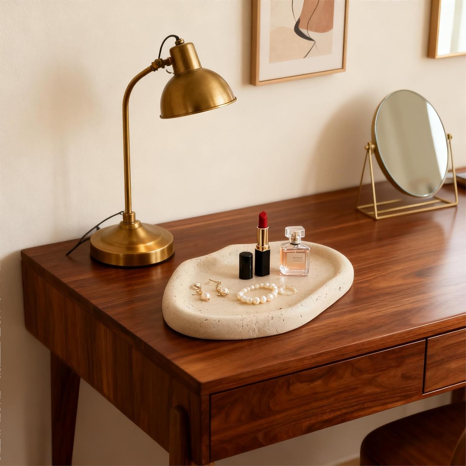 Marble Tray for Jewelry, Food and Daily Items, Irregular Stone Sculpture, Suitable for Home Decor Storage Tray Vanity/Dresser Non-Resin/Non-Ceramic (yunduo-Dong)