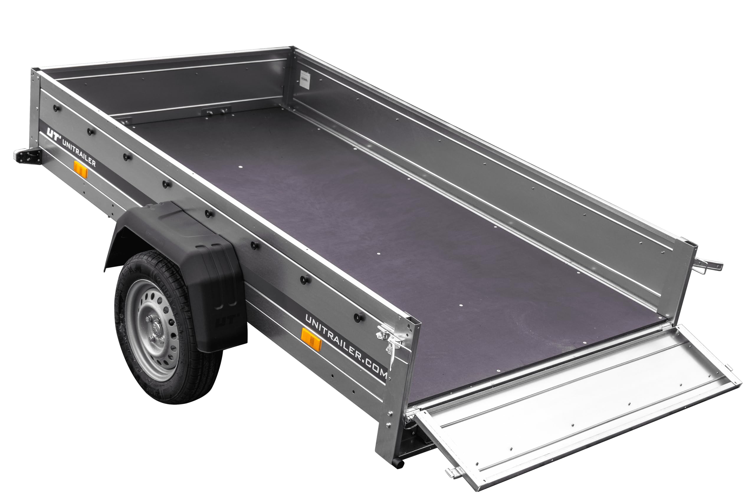 UNITRAILER Auto Anhänger Garden Trailer 230 Kipp – PKW Anhänger 750KG, 230cm x 125cm Transportfläche, Robuste Struktur Aus Verzinktem Stahl, Klappbarer Deichsel