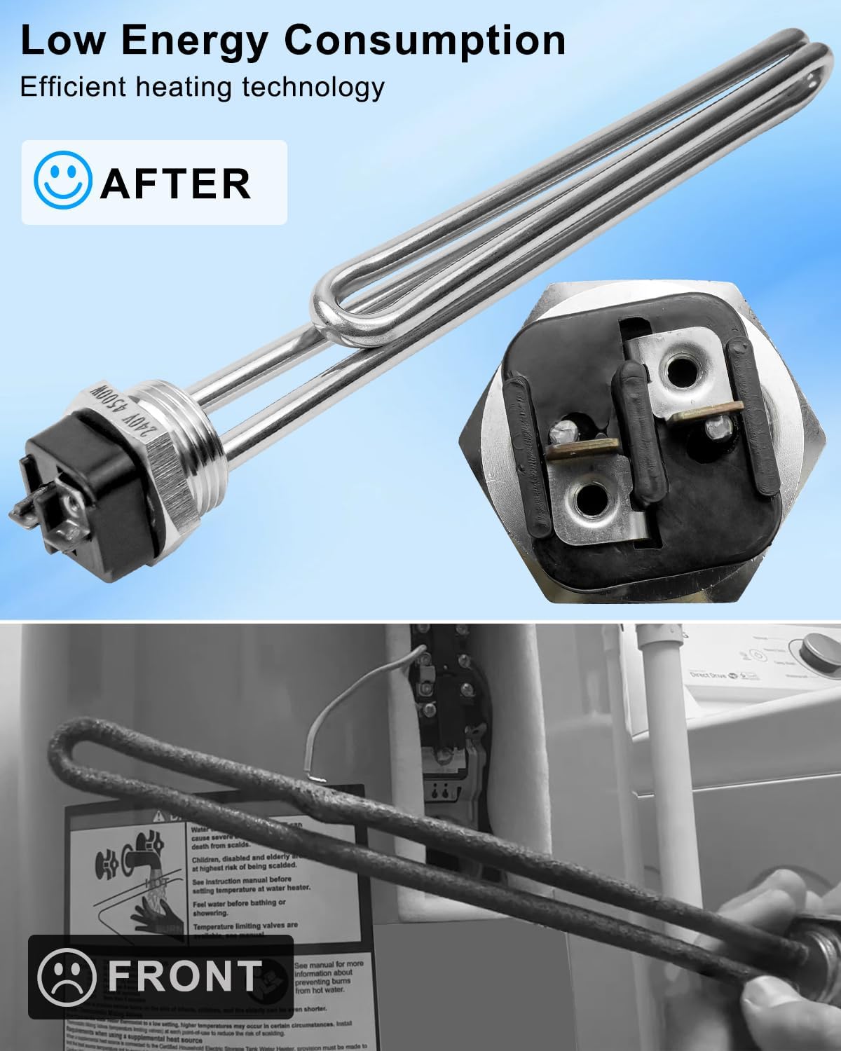 02582 Water Heater Element Fit for AO Smith GE Kenmore Maytag Whirlpool and Most Models of Water Heaters, Screw-in Foldback Type Water Heater Heating Element 4500W 240V, 2Pcs
