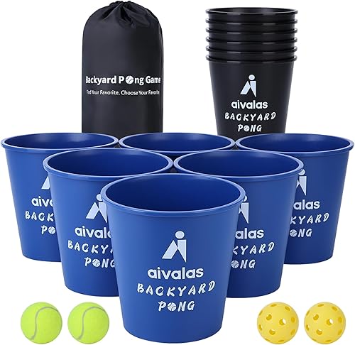 Miniatura 1 de Yard Pong Outdoor Games, Giant Yard Games Set with 12 Buckets and Balls for Adults and Family, Toss Game Throwing Games for Beach, Camping, Lawn and