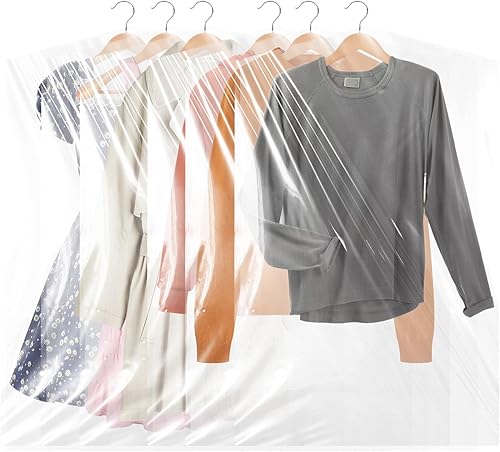 Miniatura 7 de 40 bolsas de limpieza en seco para colgar ropa, bolsas de plástico transparente de 23.6 x 47.2 in, fundas protectoras de ropa, bolsas de ropa