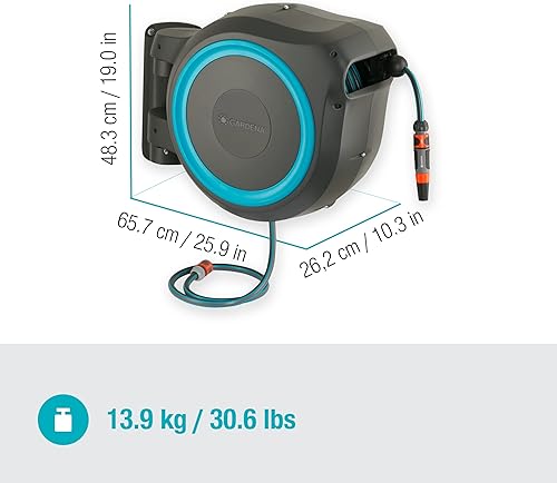 Miniatura 7 de Gardena Caja de manguera de pared RollUp XL (turquesa) 114.8 ft Sistema de riego versátil para jardines grandes, caja de manguera giratoria, incluye