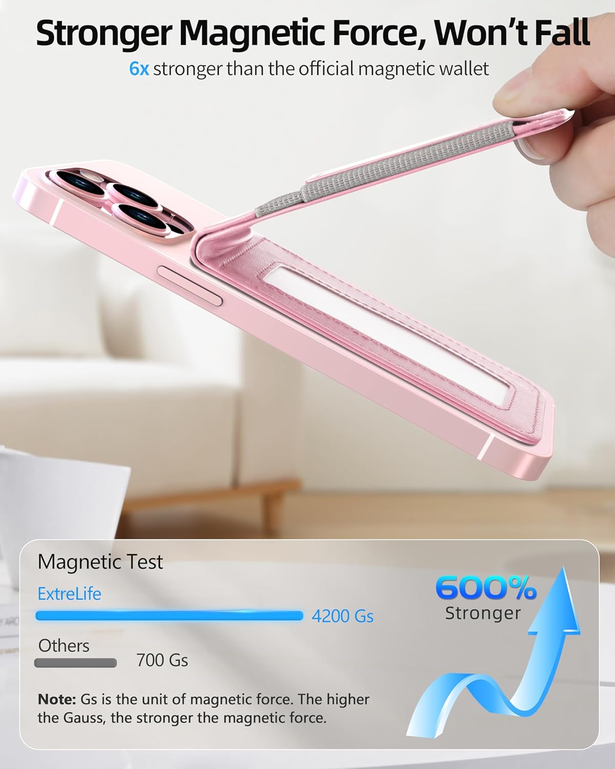 For Magsafe Wallet Stand, Strongest Magnetic Wallet for iPhone 17/16/15/14/13/12 Series, Adjustable Stand, ID Window, 4 Card Slots, 10 Cards Holder, Vegan Leather, RFID Blocking, Pink - Image 3