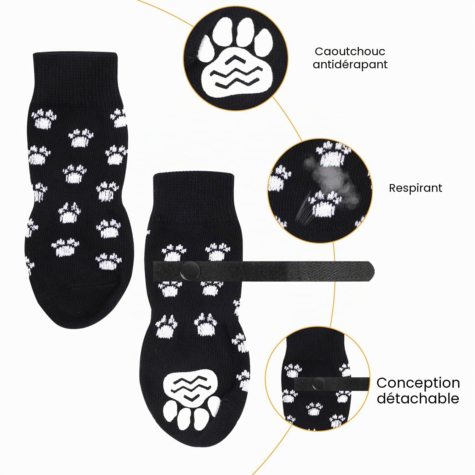 AUAUY Chaussettes Anti-Dérapantes Chien Chat, Chaussette Chien, Protège Les Pattes de l’Animal et Les Sols Intérieurs, avec Bandes De Fixation Réglables, pour Les Petits ou Moyen Chiens et Chats - S